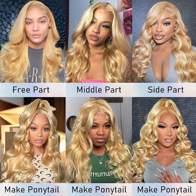 FABA Blonde Lace Front Wigs Human Hair 24 Inch 13x4 HD Lace Honey Blonde Body Wave Lace Front Wigs for Women #27 180% Density Lace Front Human Hair Wig Pre Plucked with Baby Hair Natural Hairline
