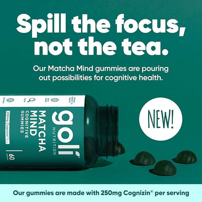 Goli Matcha Mind Gummies - 300 Count - Green Tea Leaves Powder with Cognizin for Focus, Attention and Brain Health, Vegan, Non-GMO, Gluten-Free & Gelatin Free.