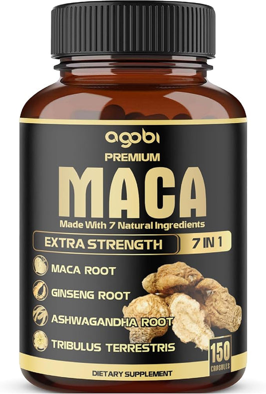 7in1 Premium Maca Root Capsules - with Ashwagandha, Ginseng, Tribulus, Shilajit, Shatavari & Black Pepper - Natural Energy, Performance & Mood Support - 150 Counts for 5 Months