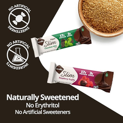 NuGo Slim Dark Chocolate Espresso, 16g Vegan Protein, 3g Sugar, 7g Fiber, 170 Calories, Low Net Carbs, Gluten Free, 12 Count