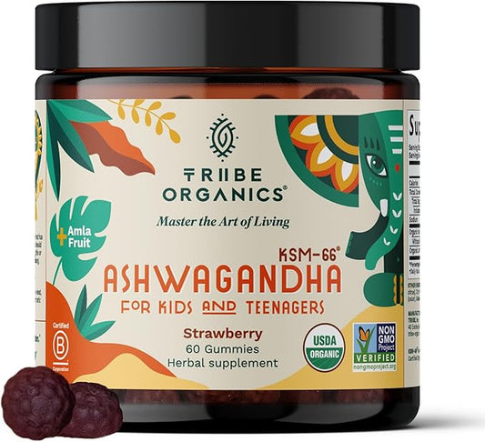 Ashwagandha KSM-66 Gummies for Kids & Teens - Pure Organic Root Extract Ayurvedic Supplement Gummy - Focus Mood Support Increase Energy Strength 600mg of Natural KSM66 for Superior Absorption