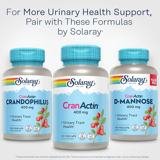 SOLARAY CranActin Cranberry Extract 400 mg - Cranberry Supplements for Women and Men - Bladder and Urinary Tract Health Support with Vitamin C - Vegan, 60-Day Guarantee, 120 Servings, 120 VegCaps
