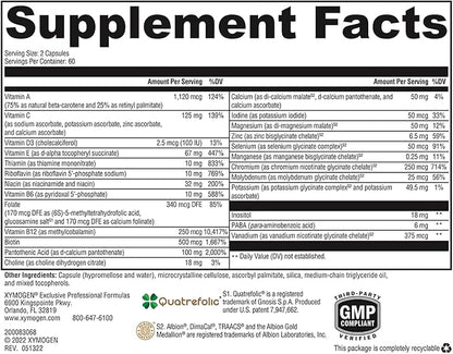 XYMOGEN ActivNutrients Without Copper & Iron - Multimineral Multivitamin for Men + Women with Folate, B12, Zinc and Vitamin C, Beta Carotene, Selenium Supplement - Daily Multivitamin (120 Capsules)