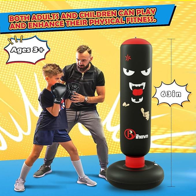 Children's Boxing Bag Set: Inflatable Sandbag + Gloves + Air Pump. It's Fun and Safe, relieves Stress, Serves as a Sports Toy and an Outlet for Kids Aged 3-12, and is an Excellent Gift Choice.