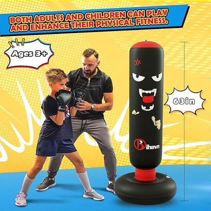 Children's Boxing Bag Set: Inflatable Sandbag + Gloves + Air Pump. It's Fun and Safe, relieves Stress, Serves as a Sports Toy and an Outlet for Kids Aged 3-12, and is an Excellent Gift Choice.