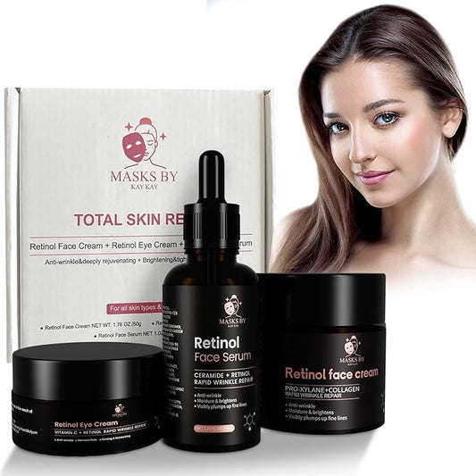Retinol 3-Piece Set: Face Cream, Moisturizer, and Firming Serum for Women - Skin Care Exfoliant
