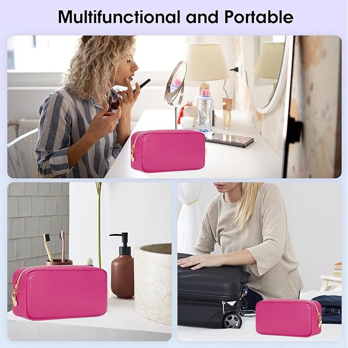 Wandering Nature Makeup Bag for Purse Cosmetic Bags for Women Make Up Organizer Travel Pouch Pencil Case with Slip-in Pockets Vegan Leather(patent pending)
