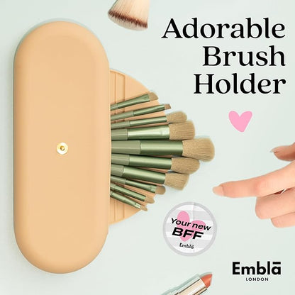 Embla Makeup Brush Holder Travel Cosmetic Case Pouch, Soft Silicone Cosmetic Bag Make Up Brushes Holder with Secure Snap Closure, Travel Makeup Brush Case, White
