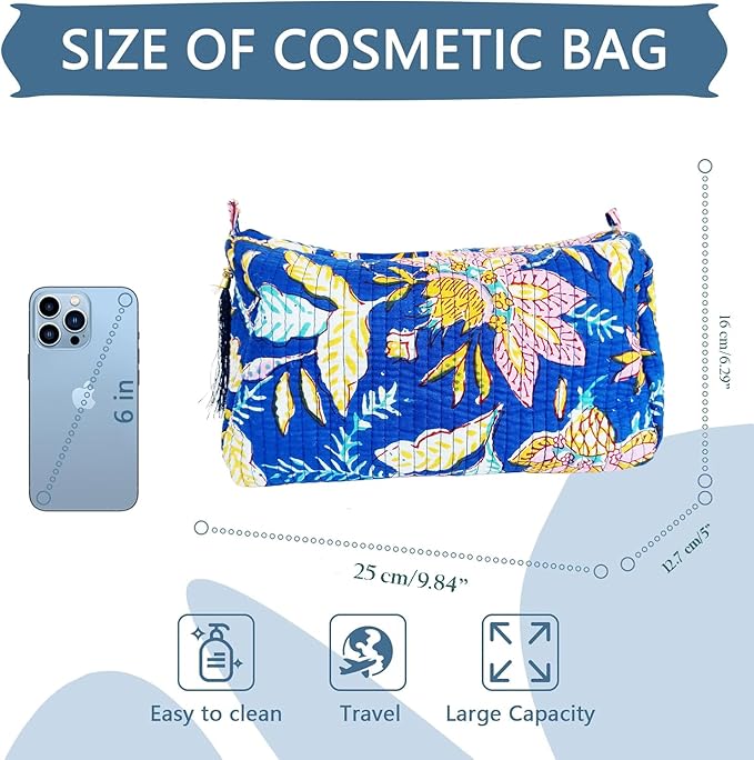 Rastogi Handicrafts Cosmetic Bags Set, 3 Piece Make Up Organizer Bag Storage Bags With Zipper Closure (3, Blue, Design-1)