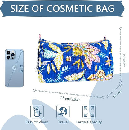 Rastogi Handicrafts Cosmetic Bags Set, 3 Piece Make Up Organizer Bag Storage Bags With Zipper Closure (3, Blue, Design-1)