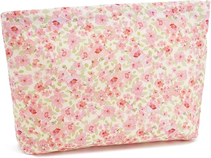WOZEAH Floral Makeup Bag for Purse Small Cosmetic Pouch,Stylish Zipper Make up Pouch Travel Canvas Toiletry Bags(Small Florals)