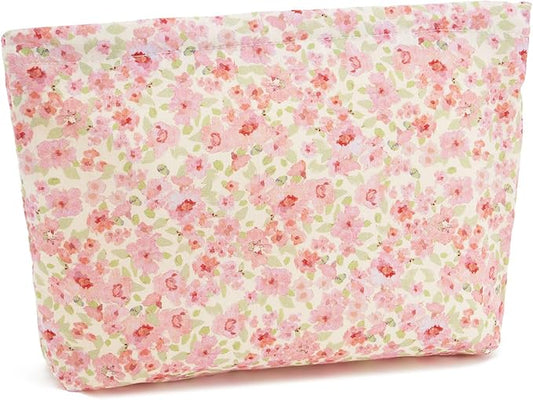 WOZEAH Floral Makeup Bag for Purse Small Cosmetic Pouch,Stylish Zipper Make up Pouch Travel Canvas Toiletry Bags(Small Florals)