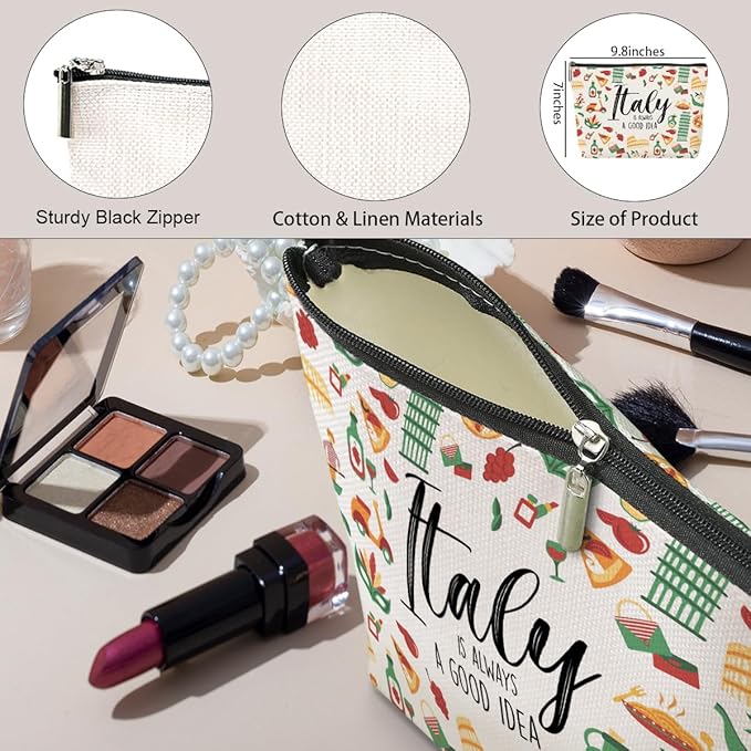 Italy Travel Gift Makeup Bag Italy Themed Gifts Friendship Wedding Bachelorette Party Christmas Birthday Gifts for Italy Lovers Women Friend Bride Wife Daughter Italy Traveller Travel Toiletry Bag