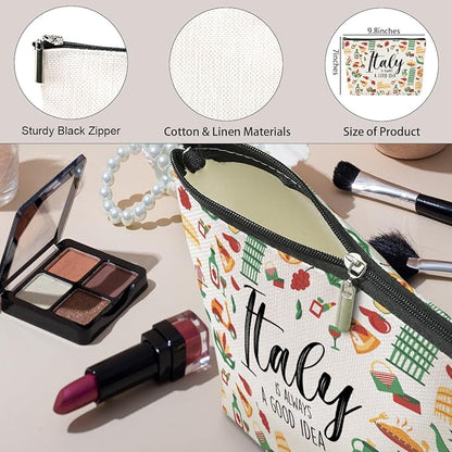 Italy Travel Gift Makeup Bag Italy Themed Gifts Friendship Wedding Bachelorette Party Christmas Birthday Gifts for Italy Lovers Women Friend Bride Wife Daughter Italy Traveller Travel Toiletry Bag