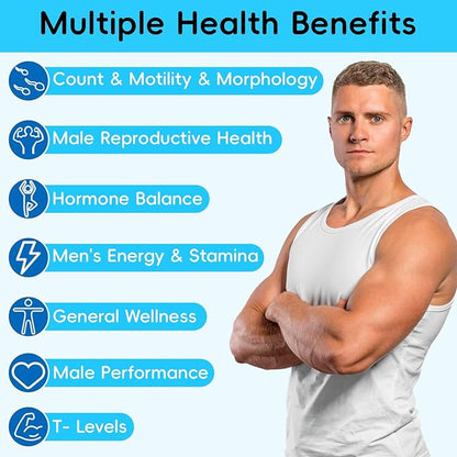 Male Fertility Supplements, Advanced Fertility Supplement for Men Optimal Sperm Count Motility & T-Level with Maca Root, Tribulus Terrestris, Zinc, CoQ10, Pre Conception for Him, 90 Caps