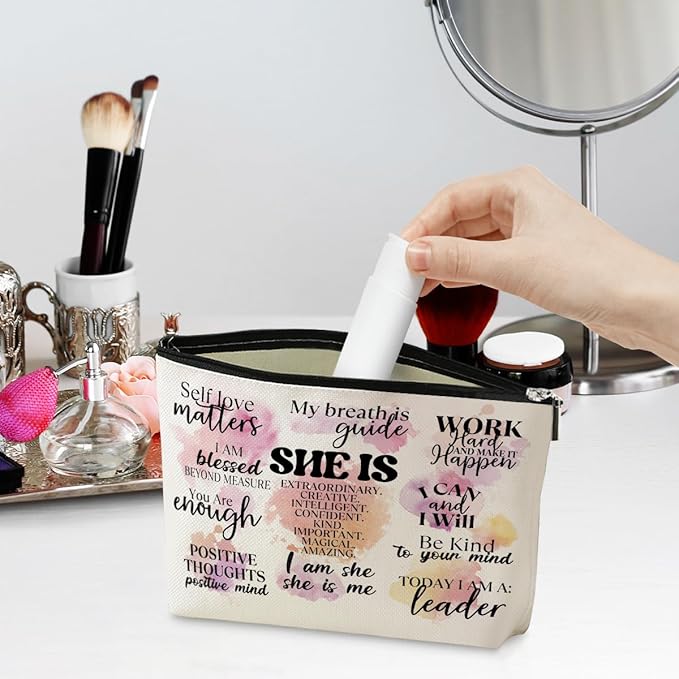 Positive Affirmations Makeup Bag Mental Health Motivational Inspirational Gifts for Female Sister Girl Friend Colleagues Coworker Birthday Friendship Mothers Day Nurse Day Travel Toiletry Bag