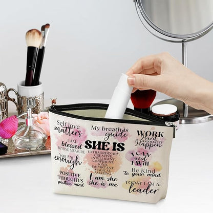 Positive Affirmations Makeup Bag Mental Health Motivational Inspirational Gifts for Female Sister Girl Friend Colleagues Coworker Birthday Friendship Mothers Day Nurse Day Travel Toiletry Bag