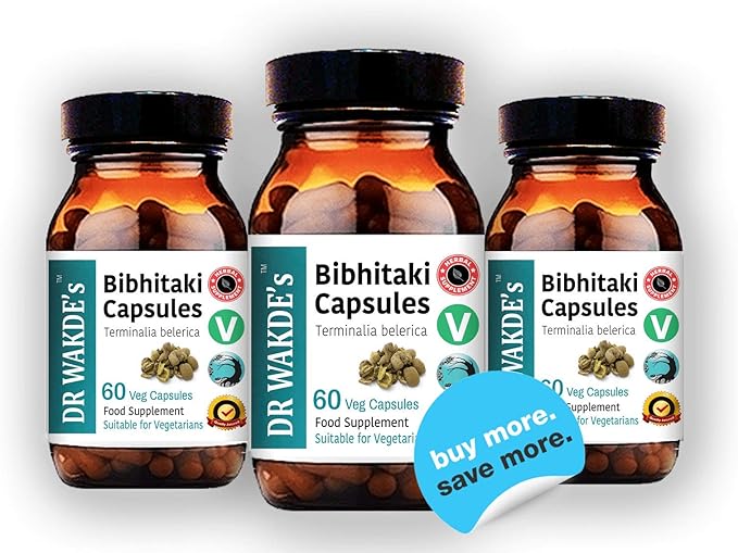 DR WAKDE'S Bibhitaki Capsules (Beheda, Terminalia belerica, 60 Veg Caps, Plant-Based Supplement, Ayurvedic Herb, All Natural, Vegan)