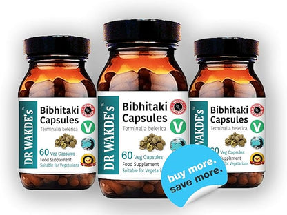 DR WAKDE'S Bibhitaki Capsules (Beheda, Terminalia belerica, 60 Veg Caps, Plant-Based Supplement, Ayurvedic Herb, All Natural, Vegan)