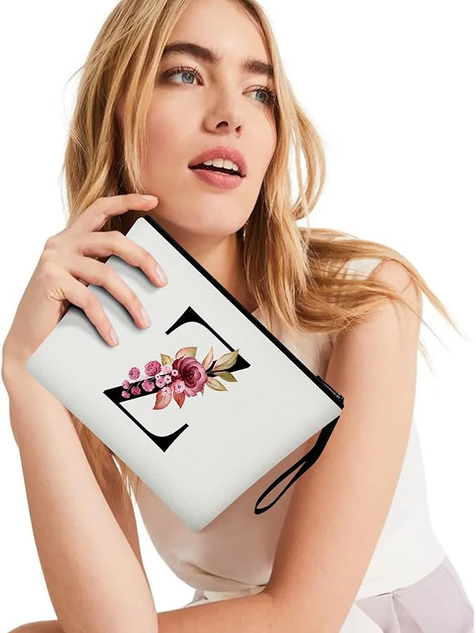 Vavabox A-Z Personalized Makeup Bag, Birthday Gifts for Women Mom, Gifts for Best Friend, Bride Bridesmaid Cosmetic bag (Z, White)
