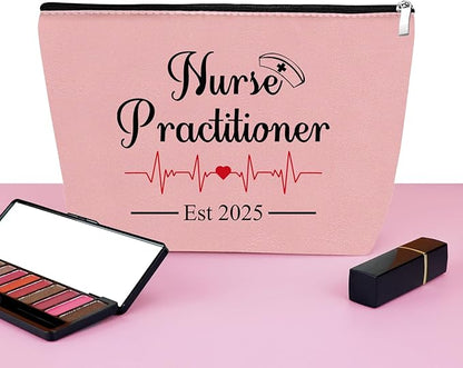 Mxrymvu New Nurse Practitioner Gifts Cosmetic Bag New Nurse Graduation Gifts for Nursing NP Makeup Bag NP Est 2025 Nurse Gifts Nursing Graduate Gifts Nursing Gifts Travel Pouch（Pink）