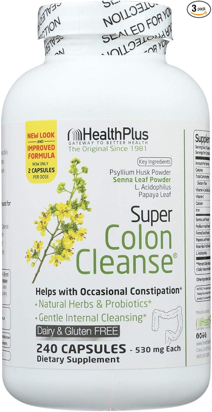Health Plus Super Colon Cleanse: 10-Day Cleanse -Detox | 18 Cleanses, 720 Capsules, Package may vary