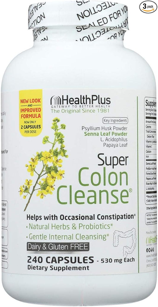Health Plus Super Colon Cleanse: 10-Day Cleanse -Detox | 18 Cleanses, 720 Capsules, Package may vary