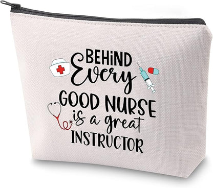 ZJXHPO Nurse Educator Survival Kit Behind Every Good Nurse Is A Great Instructor Makeup Bag With Zipper Nurse Teacher Appreciation Gift (Nurse Instructor)