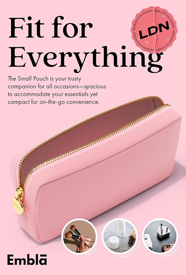 Embla Makeup Bag Travel Cosmetics Pouch and Toiletry Bag, Nylon Zipper Pouch Purse, Cute Make Up Organizer Storage Tote for Women Girls, Waterproof Travel Skincare Case, Small Makeup Bags, Ballet Pink