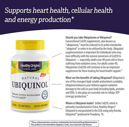 Healthy Origins Ubiquinol (Active Form of CoQ10), 200 mg - Activated Form of CoQ10 - Kaneka Ubiquinol Supplements for Heart Health & Antioxidant Support - Gluten-Free & Non-GMO - 30 Softgels