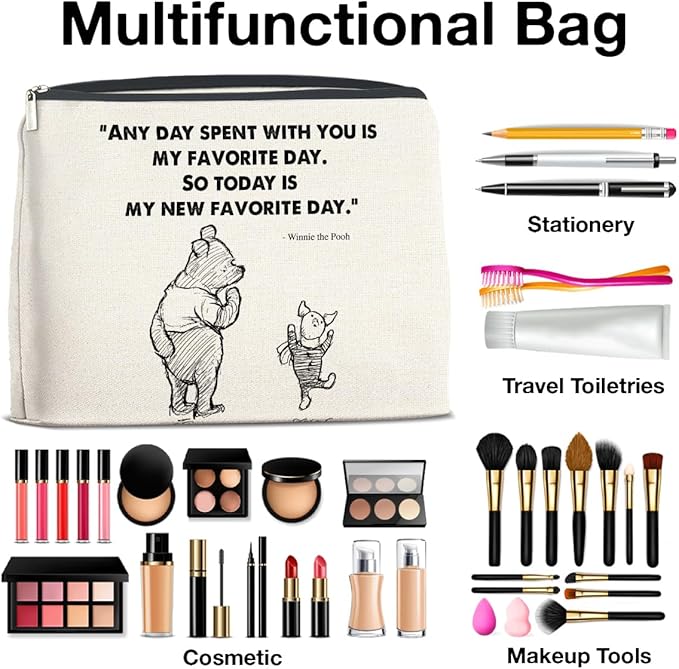 YeleY Pooh Bear Gifts for Women Girls, Inspirational Gifts Friendship Gift for Girls Women Friends, Classic Pooh Bear Makeup Bag Pooh Bear Cosmetic Bag