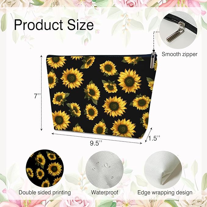 Sunflower Multifunctional Makeup Bag - Flower Toiletry Pouch, Gift for Her