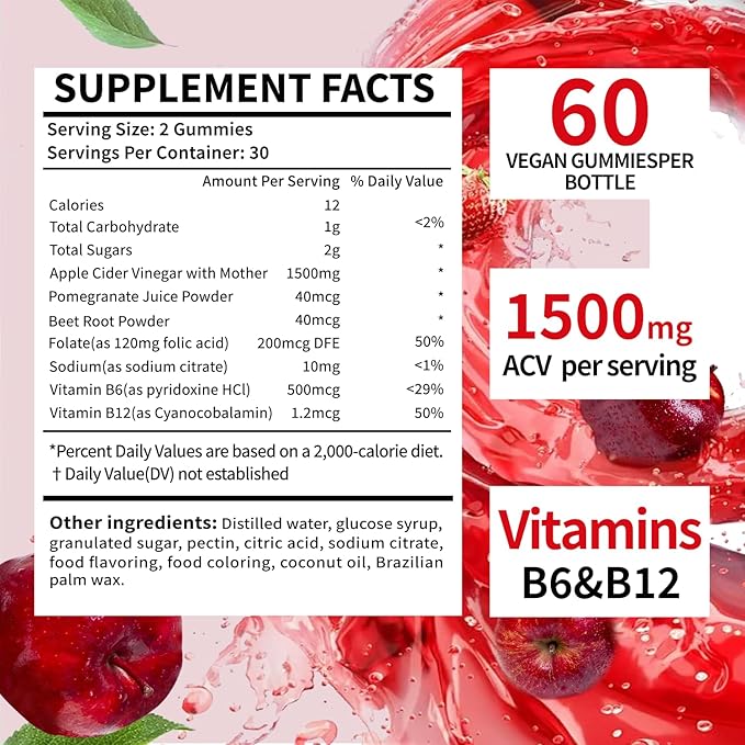 Keto ACV Gummies, Gluten & Sugar Free Apple Cider Vinegar Supplement for Men & Women - 300 Gummies (1500 mg-5 Pack)