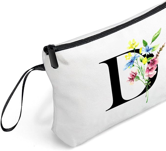 SEAMOON Women Birthday Unique Initial Funny Gifts for Teenage Girl Sister Friends Bridesmaid Personalized Travel Make up Cosmetic Bag with Mirror Valentines Mothers Day Christmas Graduation D
