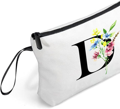 SEAMOON Women Birthday Unique Initial Funny Gifts for Teenage Girl Sister Friends Bridesmaid Personalized Travel Make up Cosmetic Bag with Mirror Valentines Mothers Day Christmas Graduation D