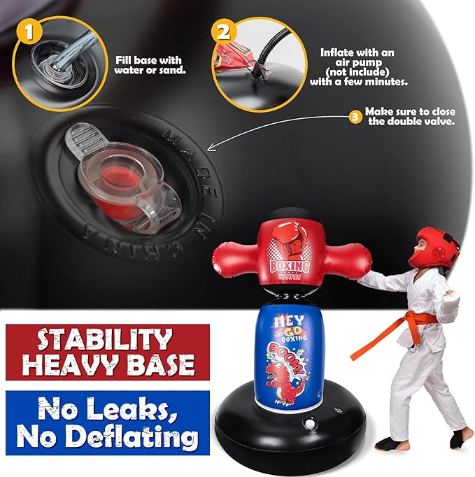 Punching Bag for Kids, Hyperzoo 360°Rotating Inflatable Kids Heavy Punching Bags, Freestanding Heavy Boxing Bag Toy Christmas Birthday Gift for Boys Girls 3-12 Karate, Taekwondo