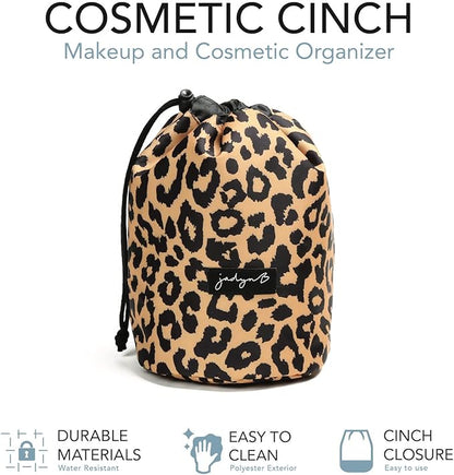 Jadyn Durable Cinch Top Makeup Organizer - Compact Travel Makeup Bag - 7 Interior Pockets for Cosmetics - Drawstring Toiletry Travel Bag for Women - 6L Storage Capacity - (Leopard)
