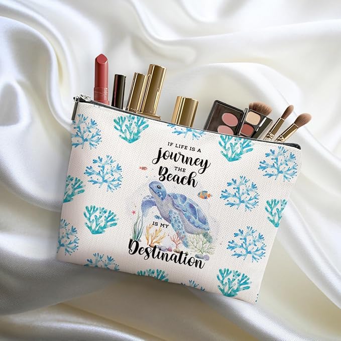 Sea Turtle Makeup Bag Turtle Gifts Cosmetic Bag Sea Turtle Gifts for Women Girls Friend Niece Daughter Sea Turtle Decor Travel Organizer Zipper Pouch Graduation Birthday Friendship Gifts