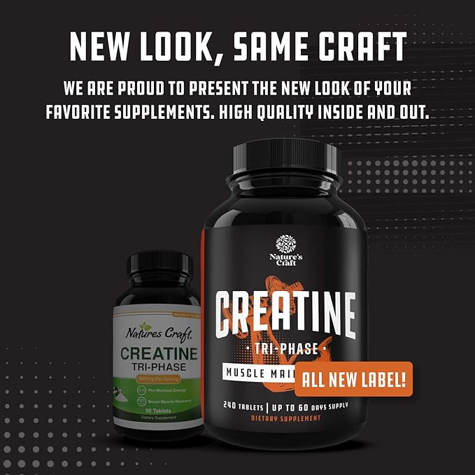 High Strength Tri Phase Creatine Pills - Muscle Mass Gainer and Muscle Recovery Creatine HCL Pyruvate and Creatine Monohydrate Pills-Optimal Muscle Builder Creatine Supplement for Men and Women-240ct