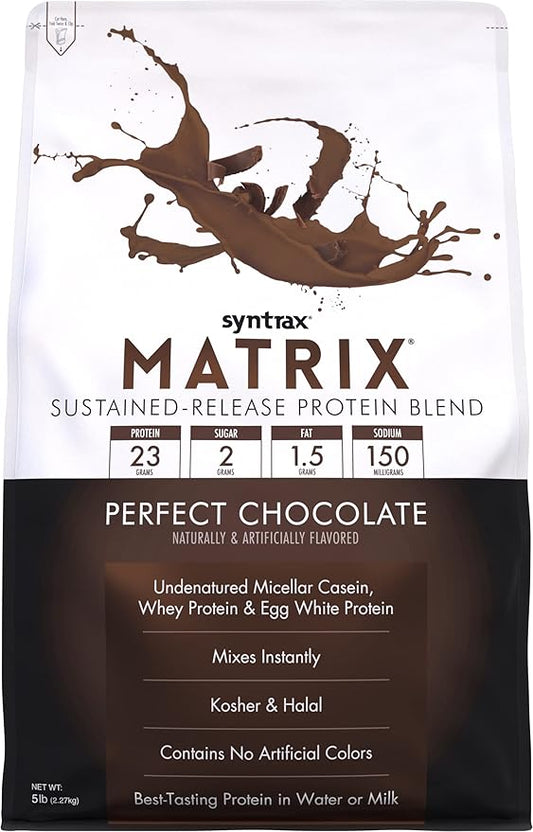 Syntrax Nutrition Matrix Protein Powder, Sustained-Release Protein Blend, Perfect Chocolate, 5 lbs