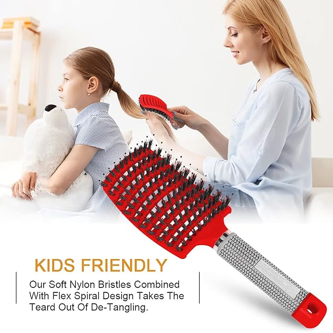 Detangling Brush, Curved and Vented for Wet or Dry Detangling Hair Brush for Men, Women & Kids’ Long, Thick, Thin, Curly & Tangled Hair (Gold+Pink)