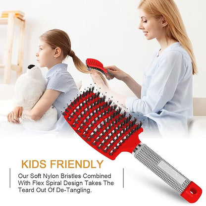 Detangling Brush, Curved and Vented for Wet or Dry Detangling Hair Brush for Men, Women & Kids’ Long, Thick, Thin, Curly & Tangled Hair (Gold+Pink)