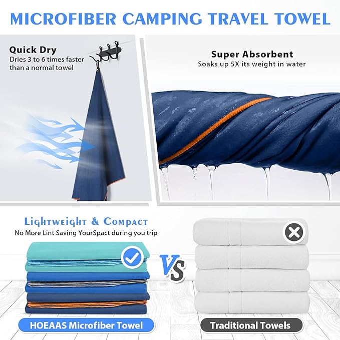 HOEAAS 2 Pack Microfiber Camping Towels
