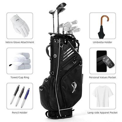 Golf Stand Bag 14 Way Top Dividers Full-Length with Stand, 8 Pockets, Cooler Pouch, Waterproof Golf Bag for Men, Dual Strap, Rain Hood