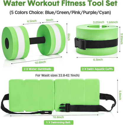 5 Pcs Aquatic Exercise Set Including 2 Ankle Swimming Weights 2 Lightweight Aquatic Exercise Dumbbells and Swim Belt Pool Exercise Equipment for Aquatic Aerobics Exercise
