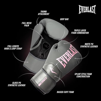 Everlast Elite 2 Boxing Gloves, Pro Training Gloves for Men and Women, Secure Fit Hook and Loop Closure & Ventilation, Heavy Bag & Speedbag Training.