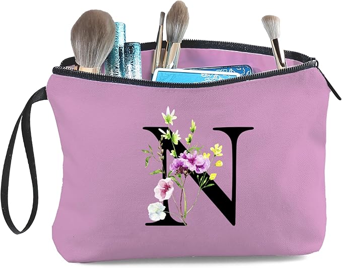 SEAMOON Appreciation Initial Monogram Gifts for Sisters from Sister Employees Team Bride Womens Unique Mom Personalized Makeup Cosmetic Bag with Mirror Mothers Day Christmas Graduation N