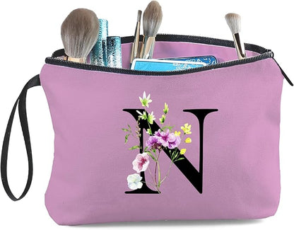 SEAMOON Appreciation Initial Monogram Gifts for Sisters from Sister Employees Team Bride Womens Unique Mom Personalized Makeup Cosmetic Bag with Mirror Mothers Day Christmas Graduation N