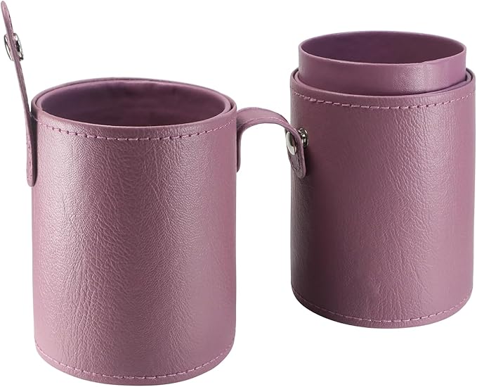 Portable Makeup Brush Case,Pu Leather Makeup Brush Holder with Button,Travel Cup Storage Dustproof Makeup Cosmetic Bags for Women (Purple)