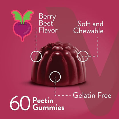 Beet Root Gummies 4000mg with Tart Cherry - for Healthy Blood Pressure Support - Vegan, Gelatin Free, Gluten Free - Tasty Chewable Berry Beet Flavored Gummy